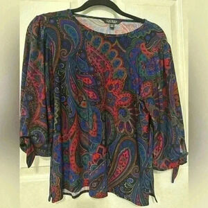 Ralph Lauren LRL Black Label Dressy Ladies Blouse Top Petite Medium Colorful